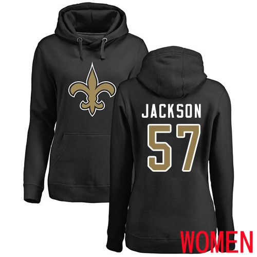 New Orleans Saints Black Women Rickey Jackson Name and Number Logo NFL Football #57 Pullover Hoodie Sweatshirts->women nfl jersey->Women Jersey